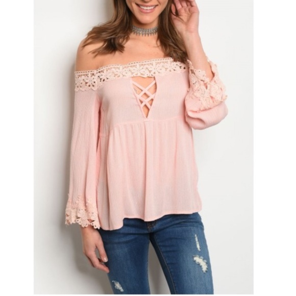 Tops - Last one Sz L  Pink off shoulder top